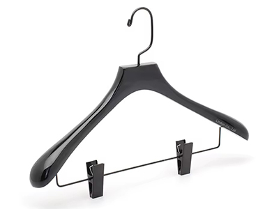 High Quality Custom Black Wood Clothes Suit Hanger with Black Clips