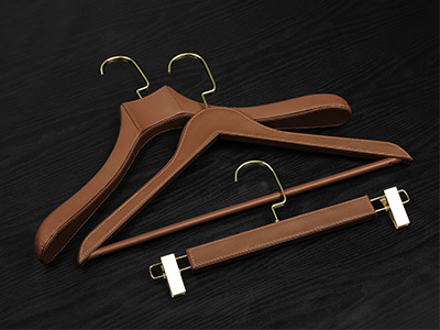 High Grade Leather Suit Hanger with Golden Hook