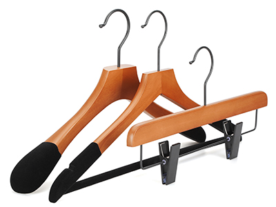 Luxury Anti-Slip Solid Wood Flocking Hangers Velvet Wooden Hangers with logo