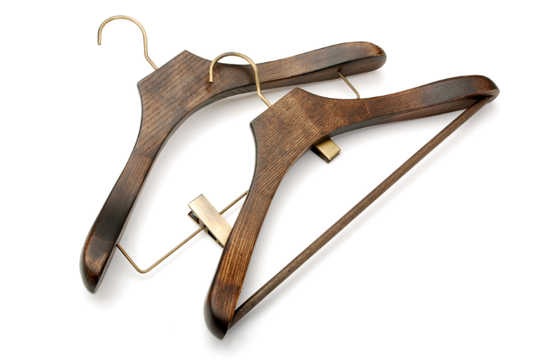 Dark Vintage Wood Coat Suit Hangers with Vintage Metal