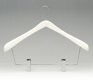  Long Wire White Wood Suit Hanger with Clips for Pants