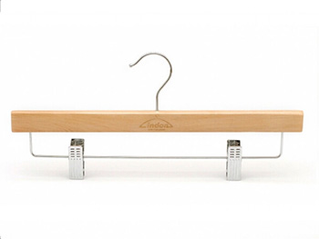  natural wooden pants hanger with chrome clips