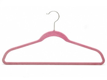 Pink plastic velvet hanger for clothes
