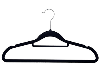  Durable Anti-Slip Velvet Hanger Black with Tie and Pants Bar