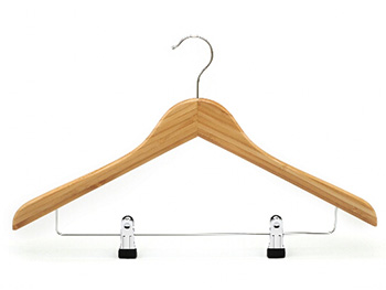  Natural bamboo suit hanger with clips