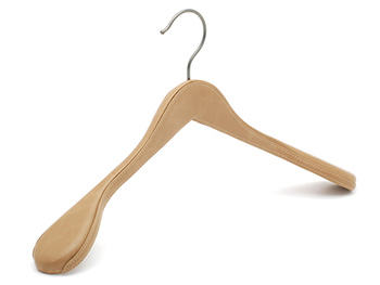 Leather wrapped wood coat hanger