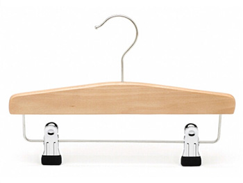 Wooden kids pants hangers with clips