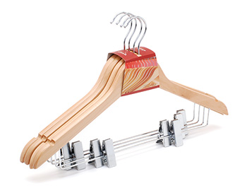 natural wooden clothes hanger with clamp