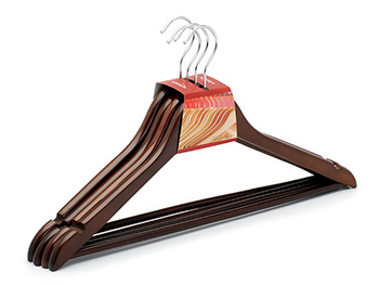 Mahogany color solid wooden suit hangers with trousers bar