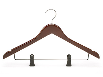  Dark Mahogany Wooden Cloth Hanger with Black Clips