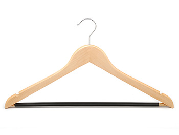  Natural Color Wooden Hanger with Black Anti-slip Bar 