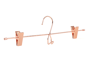   Shiny Rose Gold Flat Clips Metal Wire Slacks /Pants/ Skirt Hanger with Extra Accessory Hook 