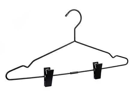 Matte Finish Black Metal Wire Clothes Hanger with Pant Clips