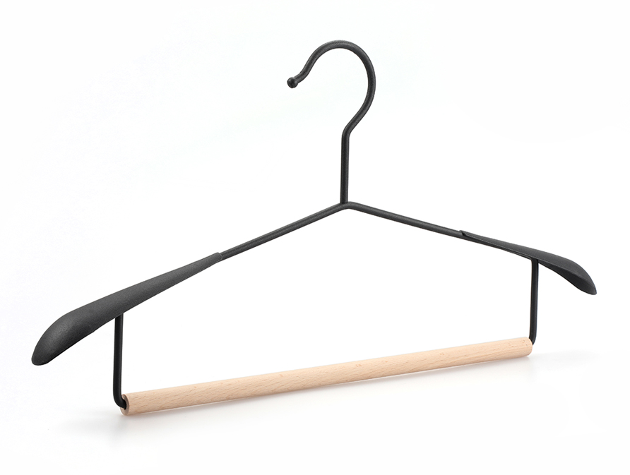 New Products Black Metal Coat Jacket Hanger with Natural Wood Tube Pant ...