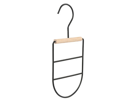 New Design Two-layer Black Metal Scarf/Ties Hanger with Natural Color Beech Wood Block