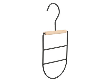  New Design Two-layer Black Metal Scarf/Ties Hanger with Natural Color Beech Wood Block