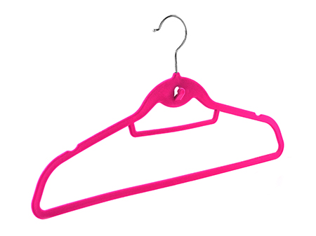  Ultra thin Slim-Line Space Saving Non-Slip Pink Velvet Cascading Hook Hanger with Notches and Tie Bar