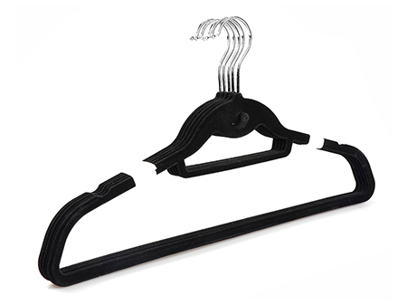  5 Pack Ultra thin Non-Slip Black Velvet Cascading Hook Hangers with Notches and Tie Bar