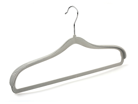  New Design Non-Slip Shoulder Thick Grey Velvet Coat Hanger with Pant Bar