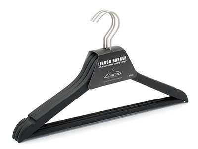 Luxury Rubber Coated Wooden Black Hangers with Non-Slip Pant Bar
