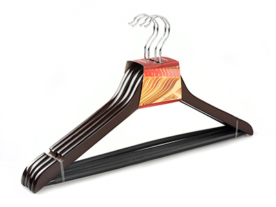 Supermarket Mahogany Color Solid Wooden Suit Hangers with Trousers Bar 