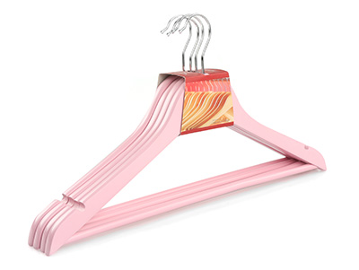  Pink color solid wooden suit hangers with trousers bar