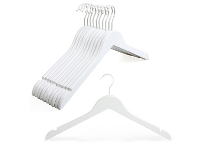  Custom Logo Smooth Cut Notches Top Shirt White Wooden Hangers