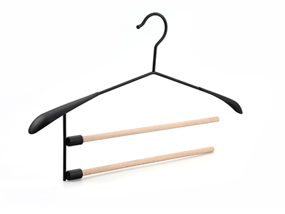  Extra Wide Shoulder Metal Hanger with 2 Open Ended Wood Round Bar 