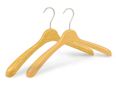  Wood-like Color Recycled Wide Shoulder Plastic Coat Hangers with Nickel Hook