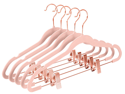  Premium Ultra Thin Heavy Duty Hangers Closet Rack Velvet Pink Hanger with Clips