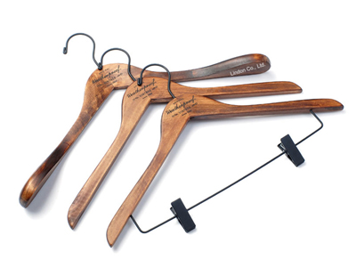  Custom Set Antique Dark Wooden Hangers with Matt Black Hook