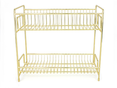 Household Bathroom 2 Tier Gold Metal Wire Cosmetic Rack Make Up Organizer Storage Basket