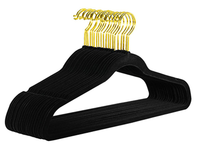  Black Flocked Velvet Hangers with Gold Hook