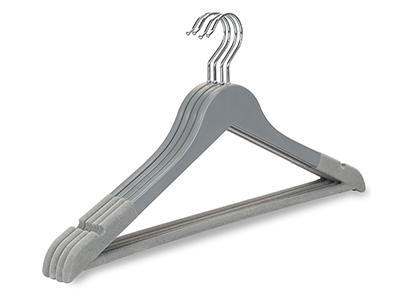 Customized Suit Garment Plastic Hangers with Non-slip Velvet Coated Bar