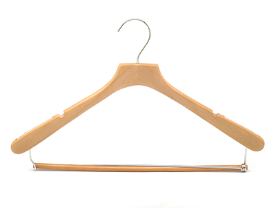  Durable Non-Slip Shoulder Wood Suit Hanger with Locking Bar