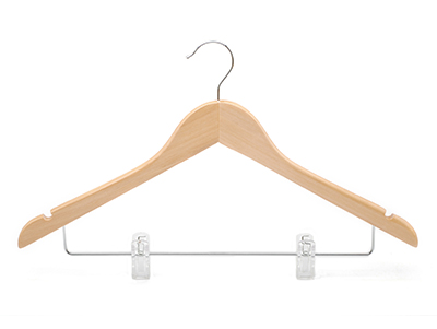  Grade A Solid Wood Natural Color Wooden Hangers with Plastic Clips