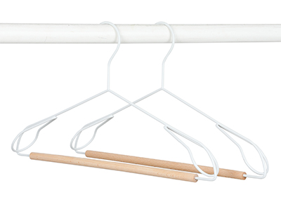  White Wire Metal Wide Shoulder Clothing Hanger with Wood Bar