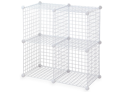 Foldable Cloth Grid Wire Modular Shelving and Storage Cubes White