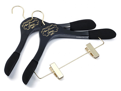  Luxury Wood Brand Hangers with Velvet Covered Shoulder