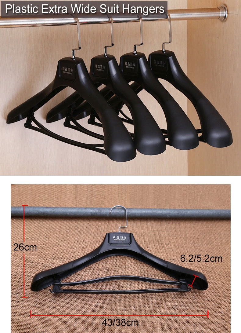 DEDU Plastic Extra Wide Shoulder Suit Hangers for Men 10 Pack Width 17.7,  Black Sweater Hangers no Shoulder Bump Non Slip for Thick Sweaters, Clothes