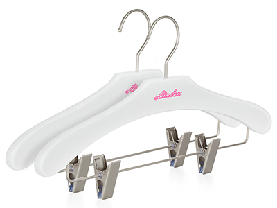  Custom White Wooden Hangers Premium Non Slip Pants Hangers with Adjustable Clips