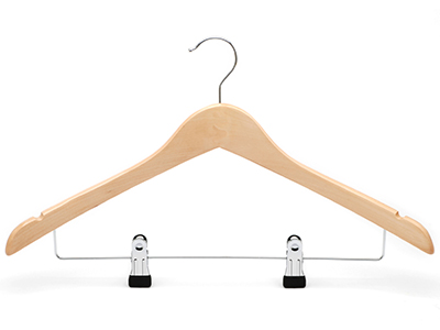 Contoured Shape Wooden Coat Suits Pants Hanger with PVC End Clips