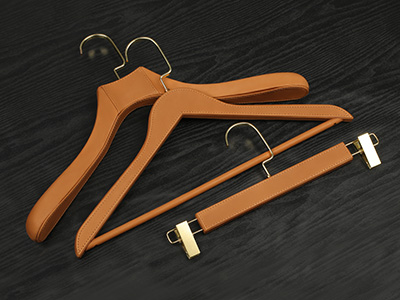 Personalized Wooden Leather Hanger Heavy Duty PU Leather Hangers for Coat Suit Pants